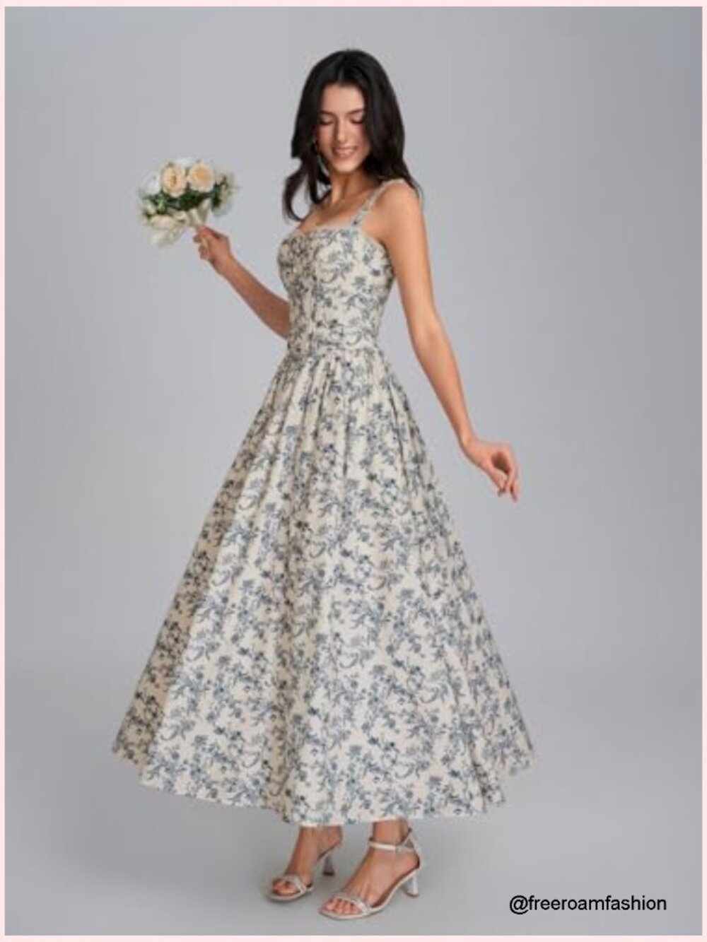 Sleeveless Corset Midi Dress with Pockets Smocked Flowy A-Line - Picture 3 of 7